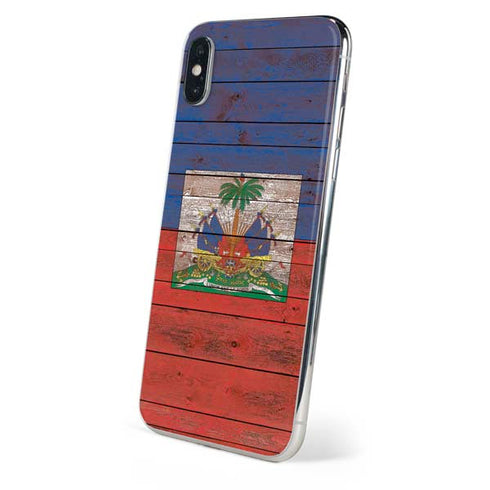 Haiti Flag Dark Wood iPhone XS Skin